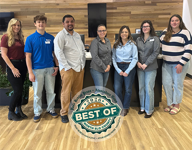 Paso Robles branch staff with Best of North SLO County logo